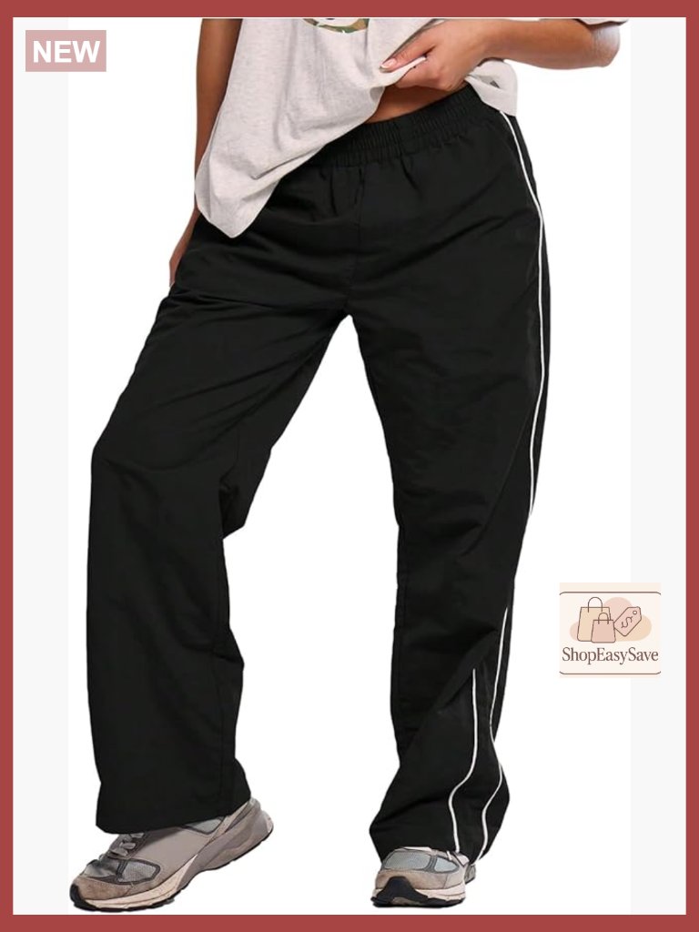 Women's Straight Leg Track Pants Elastic Waist Mid Rise Athletic Joggers
